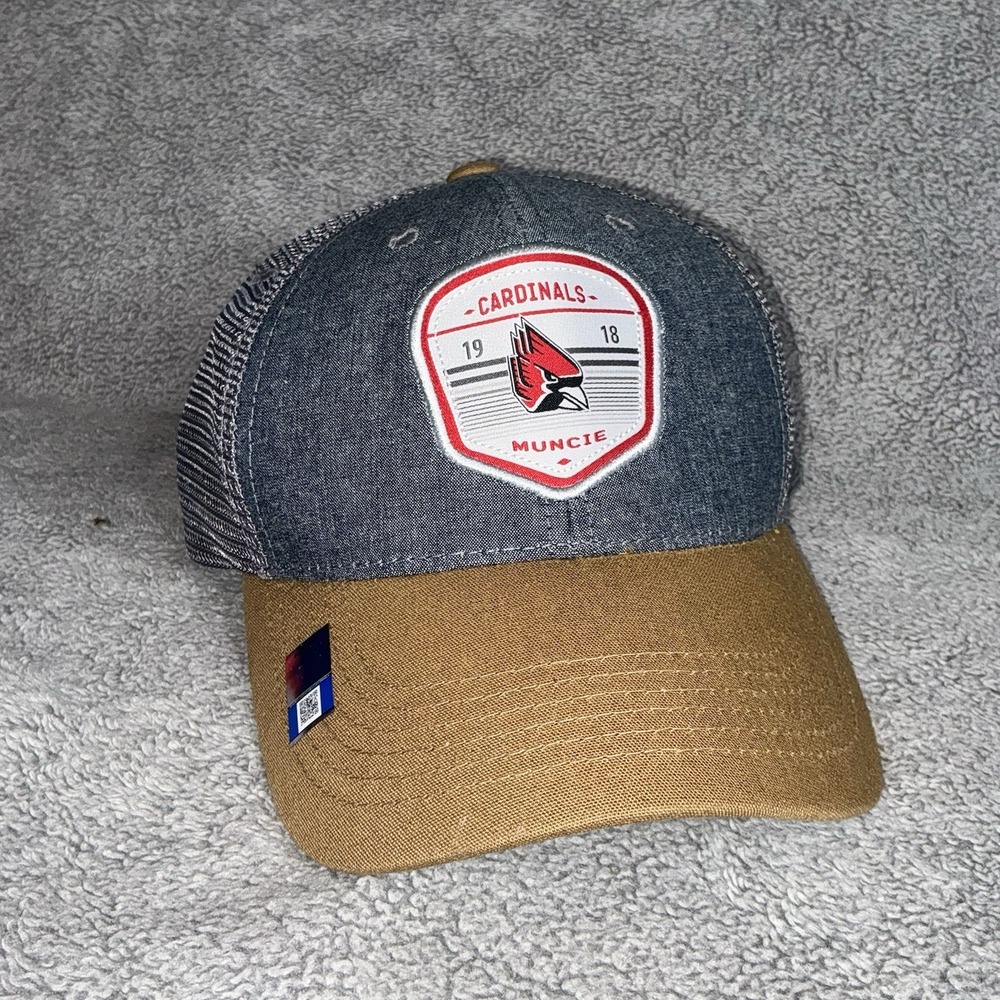Ball State Cardinals Mens Hat Strap Back Gray Golf College Muncie 1918 Patch